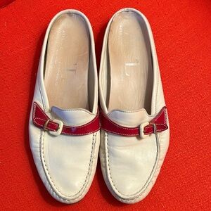 AGL cream with cranberry strap open back shoe